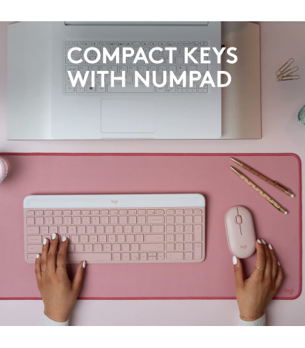 Logitech MK470 Slim Wireless Keyboard and Mouse Combo - Modern Compact Layout, Ultra Quiet, 2.4 GHz USB Receiver, Plug n' Play Connectivity, Compatible with Windows - Rose 