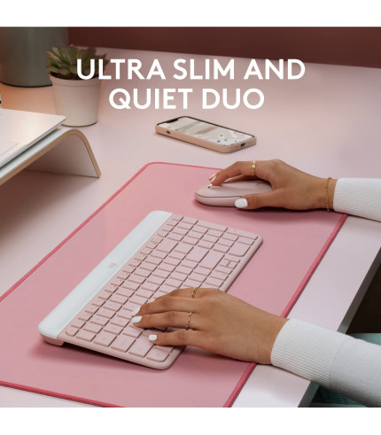 Logitech MK470 Slim Wireless Keyboard and Mouse Combo - Modern Compact Layout, Ultra Quiet, 2.4 GHz USB Receiver, Plug n' Play Connectivity, Compatible with Windows - Rose 