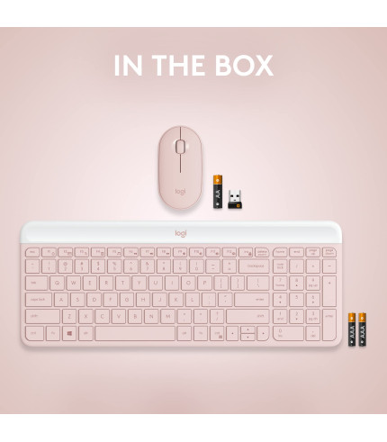 Logitech MK470 Slim Wireless Keyboard and Mouse Combo - Modern Compact Layout, Ultra Quiet, 2.4 GHz USB Receiver, Plug n' Play Connectivity, Compatible with Windows - Rose 