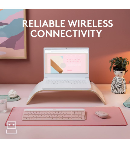 Logitech MK470 Slim Wireless Keyboard and Mouse Combo - Modern Compact Layout, Ultra Quiet, 2.4 GHz USB Receiver, Plug n' Play Connectivity, Compatible with Windows - Rose 