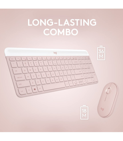 Logitech MK470 Slim Wireless Keyboard and Mouse Combo - Modern Compact Layout, Ultra Quiet, 2.4 GHz USB Receiver, Plug n' Play Connectivity, Compatible with Windows - Rose 