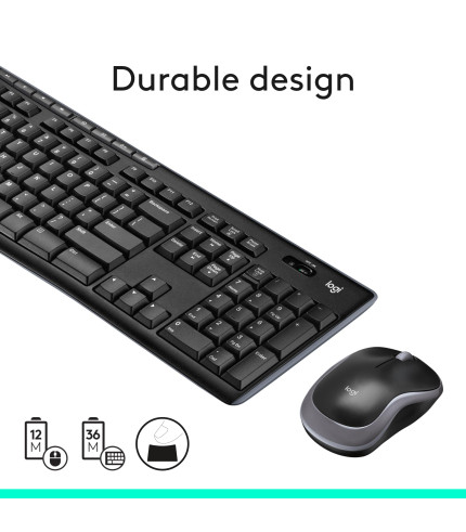 Logitech MK270 Wireless Keyboard And Mouse Combo For Windows, 2.4 GHz Wireless, Compact Mouse, 8 Multimedia And Shortcut Keys, For PC, Laptop - Black 