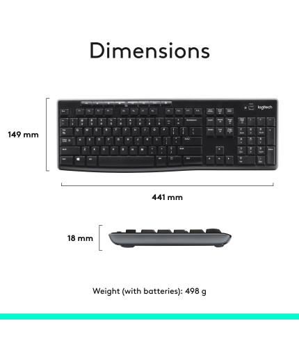 Logitech MK270 Wireless Keyboard And Mouse Combo For Windows, 2.4 GHz Wireless, Compact Mouse, 8 Multimedia And Shortcut Keys, For PC, Laptop - Black 